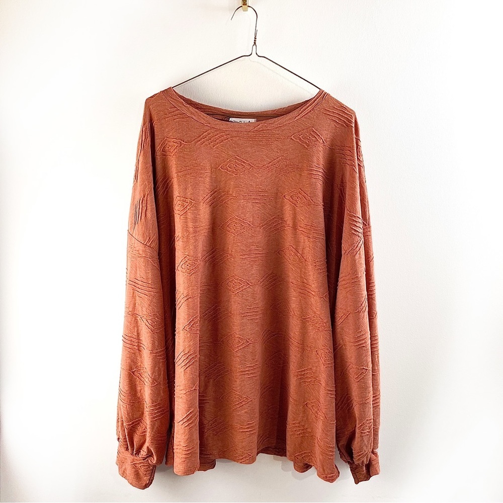 🆕✨ SPLA Boutique Terracotta aztec textured Balloon sleeve top Multiple sizes - Picture 3 of 8